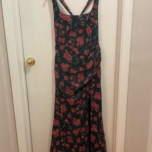 Azazie Belinda Floral Navy Maxi Dress with Red Rose Print